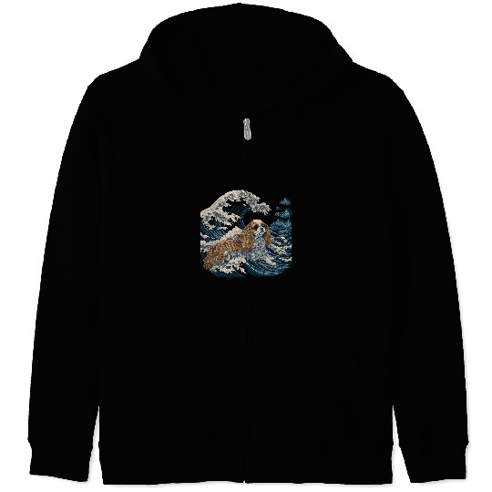 Cavalier Pet Surrealism Japanese Cavalier King Charles Spaniel 1 Zip Hoodies