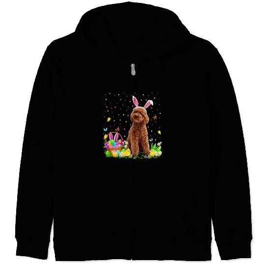Funny Poodles Easter Egg Hunting Poodle Dog Easter Sunday Poodle dog Zip Hoodies