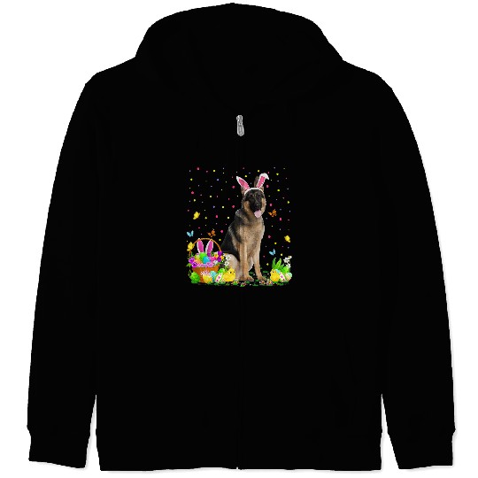 GSD Funny Easter Egg Hunting German Shepherd Dog Easter Sunday German Shepherd Dog Dog Zip Hoodies