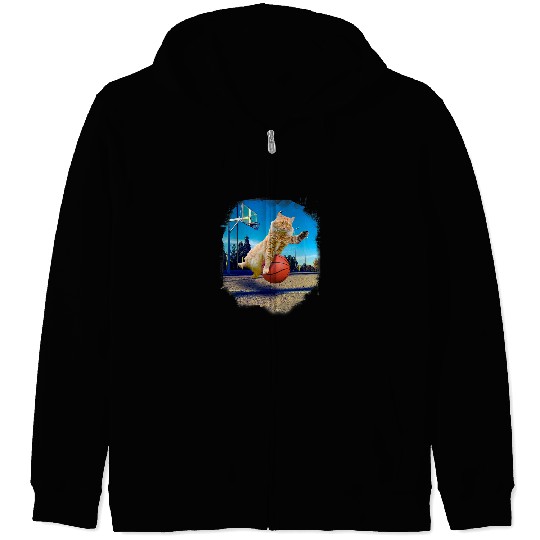 Funny Basketball Maine Coon Cat Playing Zip Hoodies