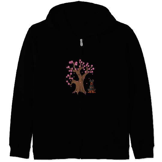Doberman Pet Japanese Doberman Pinscher Dog Mom Cherry Blossom Zip Hoodies