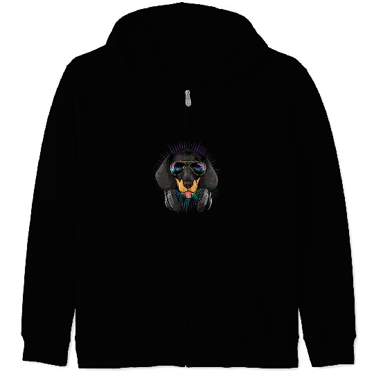 Dachshund Pet EDM House Music DJ Dachshund Dog Music Lover Music Artist Zip Hoodies