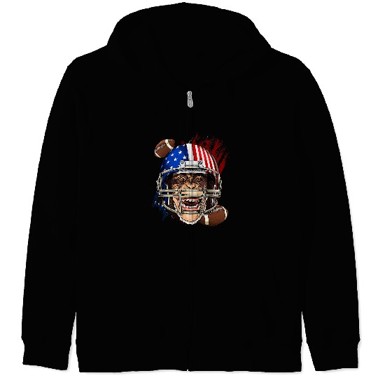 Sport American Football Player Monkey Face Patriotic Monkey Lover Zip Hoodies