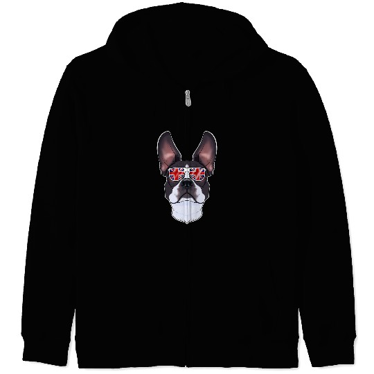 Boston Terrier Pet UK Sunglasses I English Flag I Union Jack Zip Hoodies
