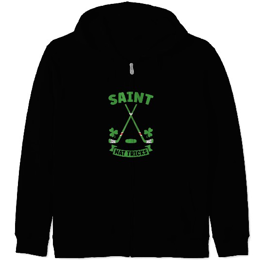 Sport Hockey Saint Hat Tricks Hockey St Patricks Day Shamrocks Kids Boys 1 Zip Hoodies