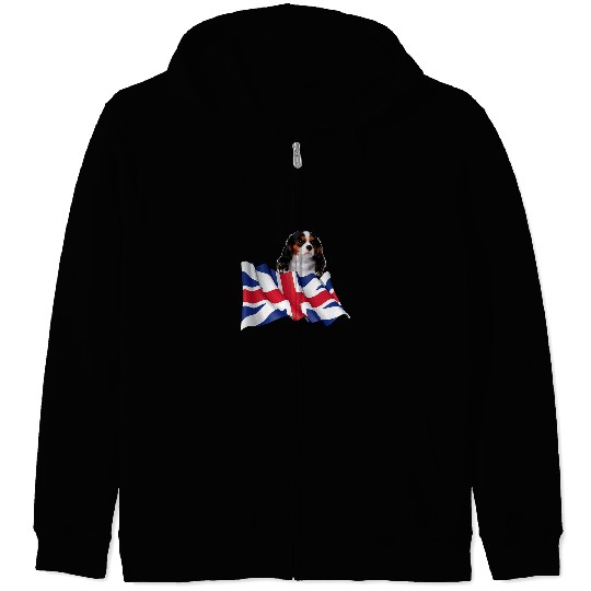 Cavalier Pet Union Jack Flag Dog Cavalier King Charles Spaniel Zip Hoodies