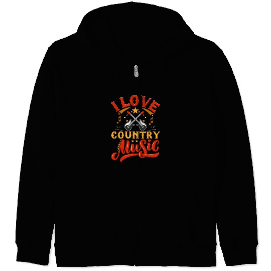 Funny Guitar I love country music design with guitars and musical notes Guitarist Zip Hoodies