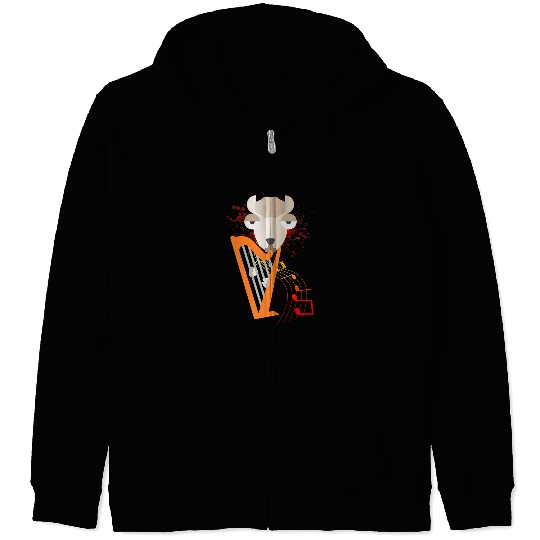 Lama Llama Alpaca Playing Harp Music Classical Orchestra Zip Hoodies