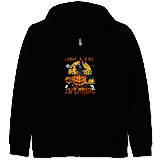 Heeler Pet Just a Girl who loves Blue Heeler and Halloween Zip Hoodies