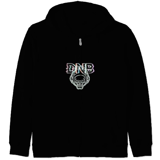 Funny Drummer and Bass Anaglyph Rave DnB Skull Music Zip Hoodies
