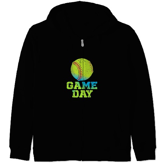 Softball Gift Game Day Softball Funny Bat Ball Player Sports Enthusiast Zip Hoodies