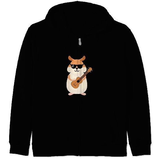 Funny Ukulele Hamsters Funny Hamster Wearing Sunglasses Playing Ukulele Zip Hoodies