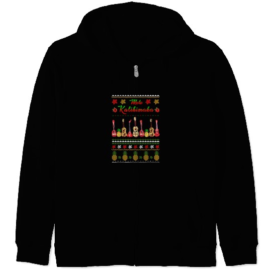 Funny Ukulele Hawaiian Ukulele pineapples Lights Mele Kalikimaka Zip Hoodies