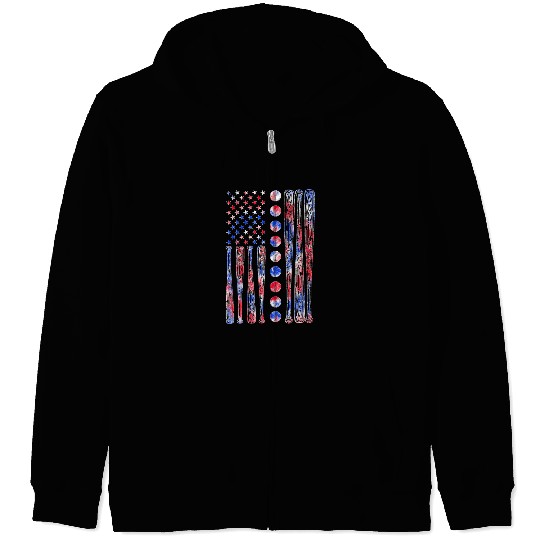 Sport Baseball American Flag Baseball Red White Blue 4th of July Boys Men 0 Zip Hoodies