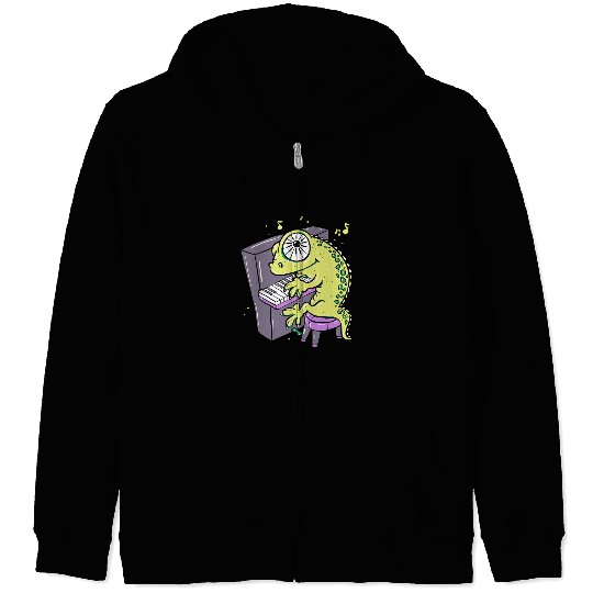 Funny Piano Music Lizard Reptile Playing Piano Amphibious Pet Zip Hoodies