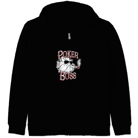 English Bulldog Pet Pokers Boss Bulldog Card Playing Zip Hoodies