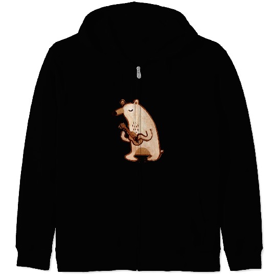 Funny Violin Bears vintages Bear Playing Ukulele Funny Violinist Musician Gift Zip Hoodies