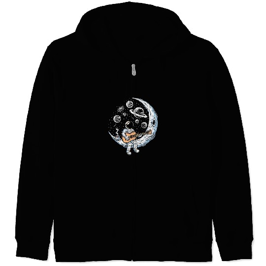 Funny Guitar Funny Astronaut On The Moon Playing Guitar Space Lovers Gift Guitarist Zip Hoodies