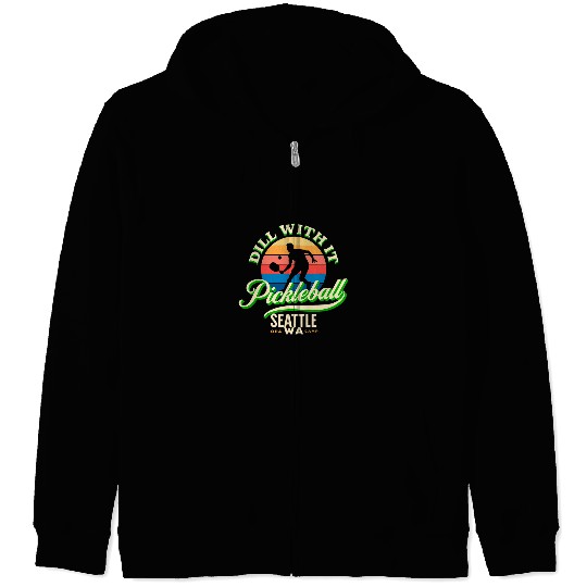 Sport Pickleball Dill With It Pickleball Retro Sunset Athletic Zip Hoodies