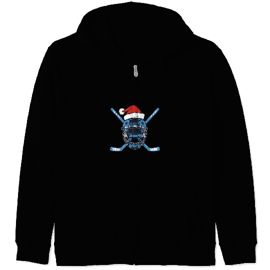 Sport Hockey Santa Hat Hockey Sport Christmas Ice Zip Hoodies