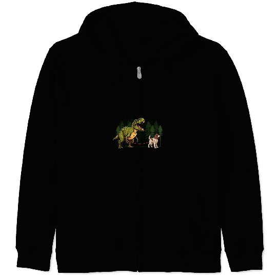 English Springer Spaniel Pet Dinosaur TRex Walking Funny Zip Hoodies