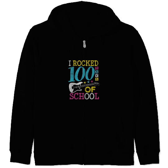 Funny Guitar Rocked 100 Days of School Guitar Music Teacher Kids Zip Hoodies