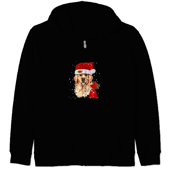 Golden Retriever Pet T Dog Christmas Light Holiday Party Zip Hoodies