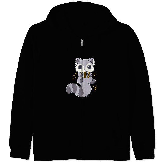 Funny Accordion Raccoons Kawaii Raccoon Playing Player Zip Hoodies