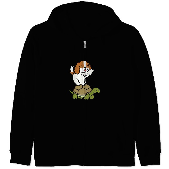 Cavalier Pet Riding Tortoise Cavalier King Charles Spaniel Zip Hoodies