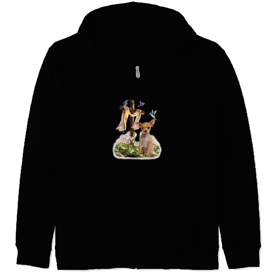 Chihuahua Pet Hummingbird Cross and TAN Zip Hoodies