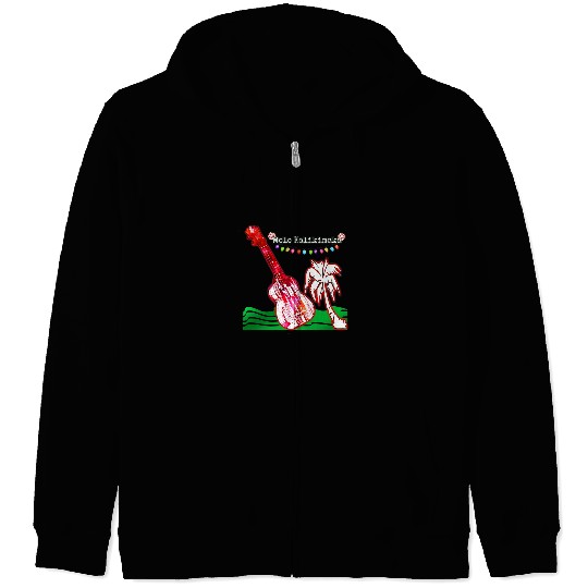 Funny Ukulele Colorful Ukulele Mele Kalikimaka Hawaiian Christmas Holiday Zip Hoodies