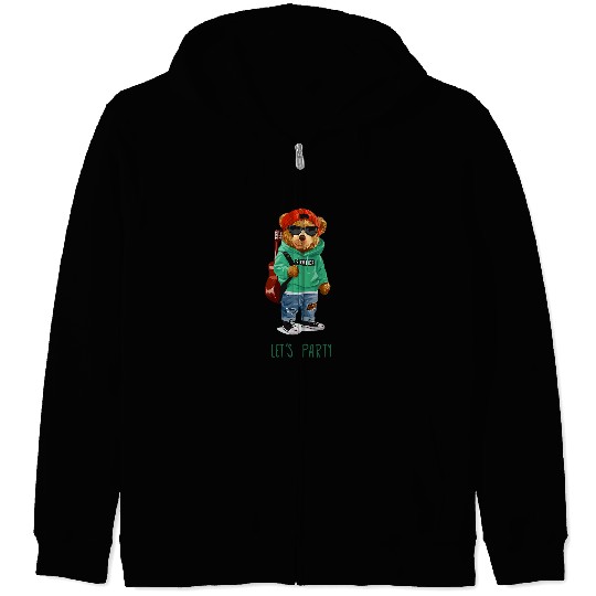 Funny Guitar Bear Teddy Bear Summer Party Hipster Music Guitar Cool Fun Nifty Cute Bears Zip Hoodies