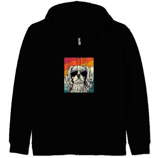 Cavalier Pet Retro Vintage Cavalier King Charles Spaniel with Sunglasses Zip Hoodies