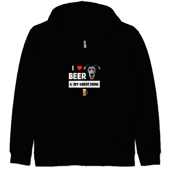 Great Dane Pet Beer I Love Beer and My Great Dane Mom Dad Dog Owner Drinking 21 Zip Hoodies