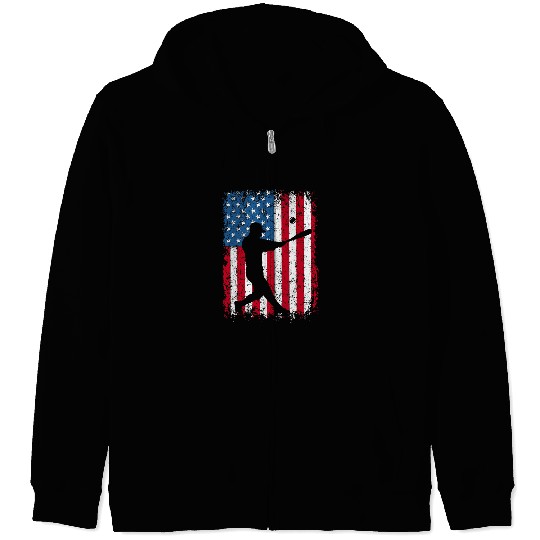 Sport Baseball American Flag Baseball Red White Blue 4th of July Boys Men 3 Zip Hoodies