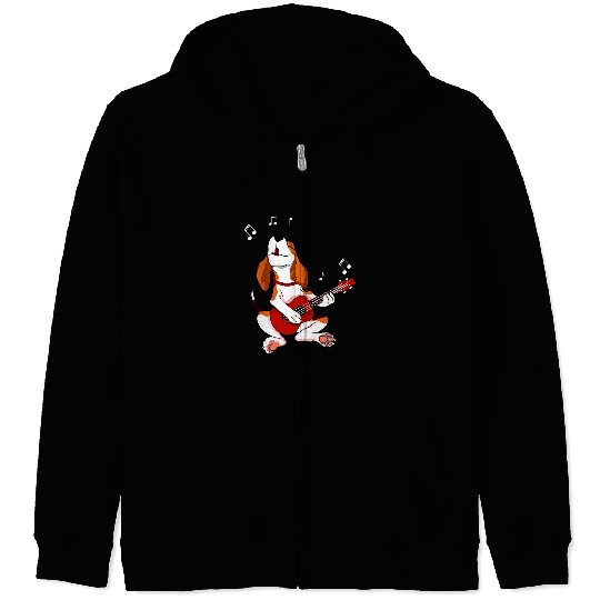 Funny Guitar Beagle Dog Playing Guitar Pet Dog Lover Guitar Player Zip Hoodies