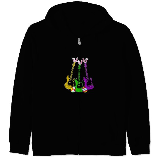 Funny Guitar Electric Guitar Bunny Ears Easter Egg Hunting Zip Hoodies