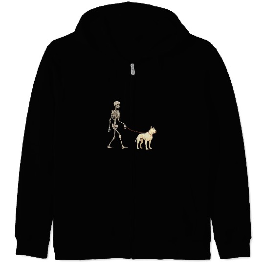 Dogo Argentino Pet Funny Dogo Argentino Skeletons Dog Walking Halloween Zip Hoodies