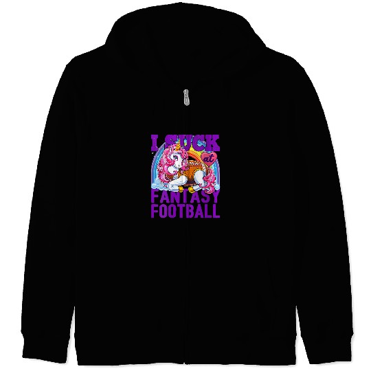 Sport American Football Womens I Suck at Fantasy Football Unicorns Rainbow Loser Men Zip Hoodies