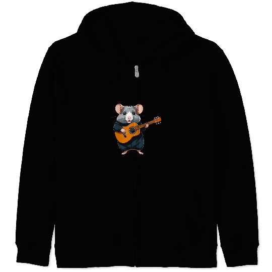 Funny Guitar Hamster playing Acoustic Guitar Hamster Guitarist Zip Hoodies