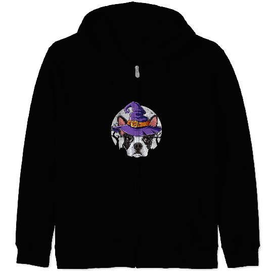 Boston Terrier Pet Witch T Halloween Kids Girls Women Dog2 Zip Hoodies