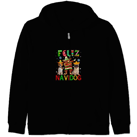 Beagle Pet Pug Lover Feliz Navidad Dog Dabbings Mexican With Beagle Pug Zip Hoodies