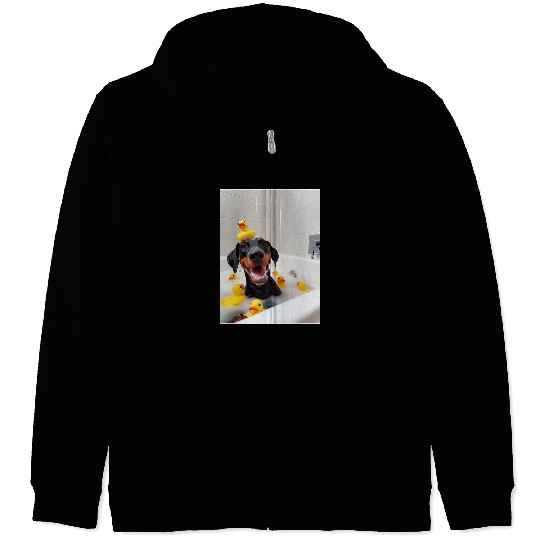 Doberman Pet Pinscher Dog Chilling in the Bath Tub Zip Hoodies