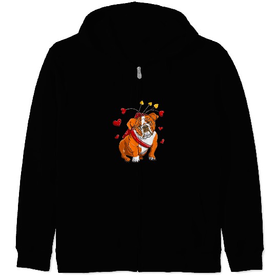 English Bulldog Pet Valentines Gifts for Kids Valentines Day Bulldog Cupid Zip Hoodies