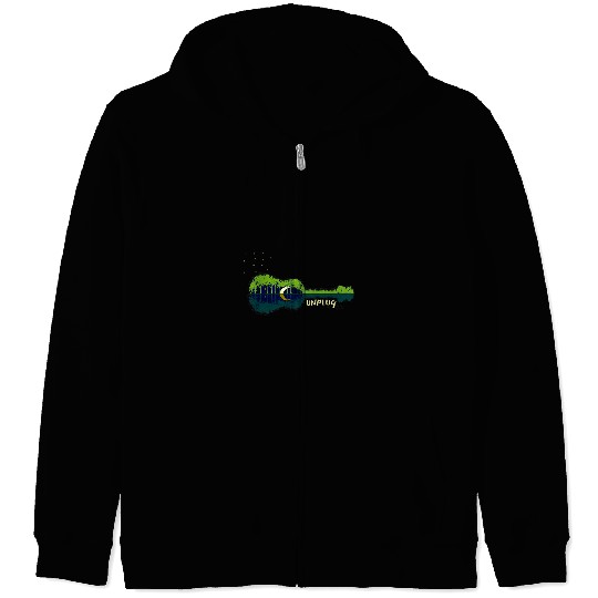 Funny Guitar Camping Camp Unplug Acoustic Guitar Forest Outdpor Camping Apparel Camper Zip Hoodies
