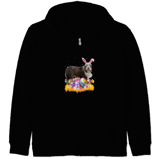Bearded Collie Pet Funny Easter Egg Lover Bearded Collie Dog Easter Sunday Zip Hoodies