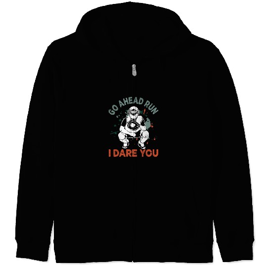 Sport Baseball Catcher Youth Quote Go Ahead Run I Dare You Zip Hoodies