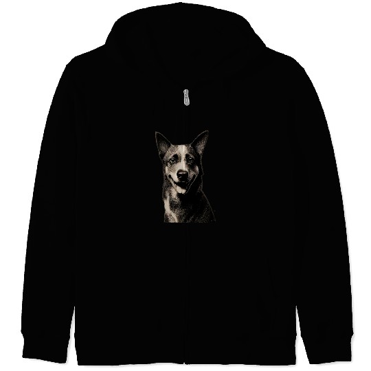 Australian Cattle Pet Blue Heeler Pencil Art Funny Australian Cattle Dog Heeler Zip Hoodies