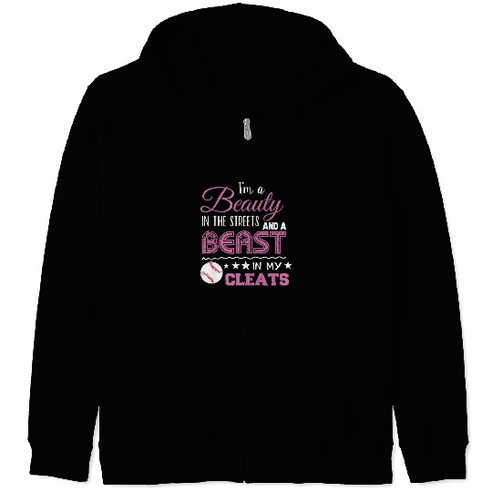 Softball Gift Beauty Beast in My Cleats Girls FastpitchSaying 98 Zip Hoodies