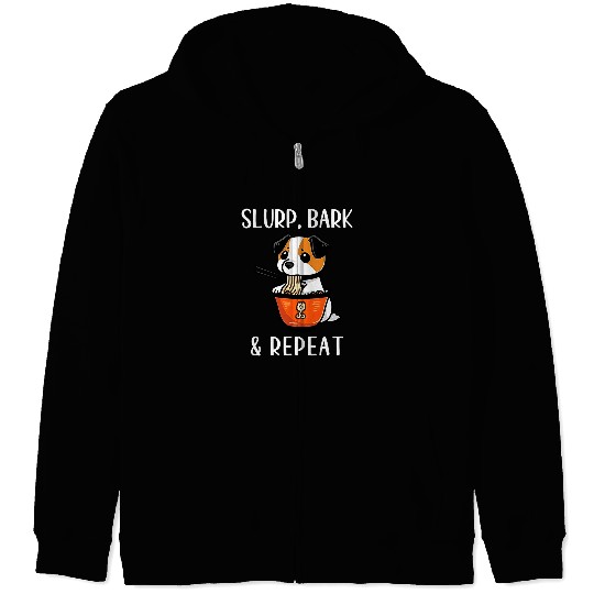 Jack Russell Pet Slurp Bark Repeat Funny Dog Ramen 3 Zip Hoodies